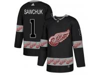 #1 Adidas Authentic Terry Sawchuk Men's Black NHL Jersey - Detroit Red Wings Team Logo Fashion