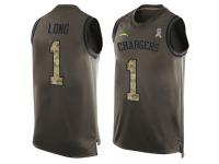 #1 Ty Long Green Football Men's Jersey Los Angeles Chargers Salute to Service Tank Top