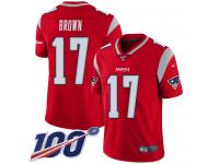 100th Season Antonio Brown Men's Limited Red Jersey Football New England Patriots Inverted Legend #17