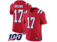 100th Season Antonio Brown Men's Limited Red Jersey Football New England Patriots Vapor Untouchable Alternate #17