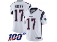 100th Season Antonio Brown Men's Limited White Jersey Football New England Patriots Vapor Untouchable Road #17