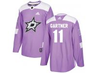 #11 Authentic Mike Gartner Purple Adidas NHL Men's Jersey Dallas Stars Fights Cancer Practice