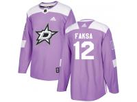 #12 Authentic Radek Faksa Purple Adidas NHL Men's Jersey Dallas Stars Fights Cancer Practice
