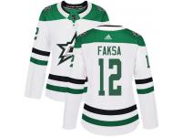 #12 Authentic Radek Faksa White Adidas NHL Away Women's Jersey Dallas Stars