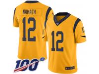 #12 Limited Joe Namath Gold Football Men's Jersey Los Angeles Rams Rush Vapor Untouchable 100th Season
