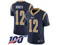 #12 Limited Joe Namath Navy Blue Football Home Men's Jersey Los Angeles Rams Vapor Untouchable 100th Season