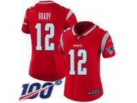 #12 Limited Tom Brady Red Football Women's Jersey New England Patriots Inverted Legend 100th Season