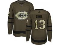 #13 Adidas Authentic Max Domi Men's Green NHL Jersey - Montreal Canadiens Salute to Service