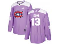 #13 Adidas Authentic Max Domi Men's Purple NHL Jersey - Montreal Canadiens Fights Cancer Practice