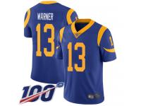 #13 Limited Kurt Warner Royal Blue Football Alternate Men's Jersey Los Angeles Rams Vapor Untouchable 100th Season