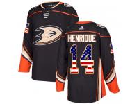 #14 Adidas Authentic Adam Henrique Men's Black NHL Jersey - Anaheim Ducks USA Flag Fashion