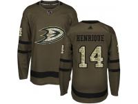 #14 Adidas Authentic Adam Henrique Men's Green NHL Jersey - Anaheim Ducks Salute to Service