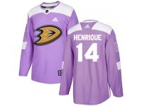 #14 Adidas Authentic Adam Henrique Men's Purple NHL Jersey - Anaheim Ducks Fights Cancer Practice
