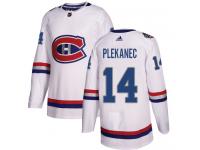 #14 Adidas Authentic Tomas Plekanec Men's White NHL Jersey - Montreal Canadiens 2017 100 Classic
