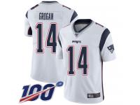 #14 Limited Steve Grogan White Football Road Men's Jersey New England Patriots Vapor Untouchable 100th Season