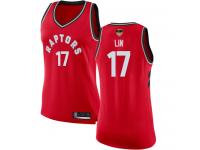 #17  Jeremy Lin Red Basketball Women's Jersey Toronto Raptors Icon Edition 2019 Basketball Finals Bound