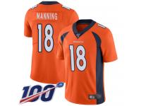 #18 Limited Peyton Manning Orange Football Home Men's Jersey Denver Broncos Vapor Untouchable 100th Season
