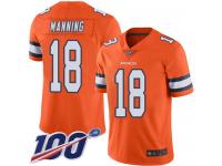 #18 Limited Peyton Manning Orange Football Men's Jersey Denver Broncos Rush Vapor Untouchable 100th Season