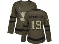 #19 Authentic Jay Bouwmeester Green Hockey Women's Jersey St. Louis Blues Salute to Service 2019 Stanley Cup Final Bound