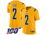 #2 Limited Easton Stick Gold Football Men's Jersey Los Angeles Chargers Inverted Legend 100th Season