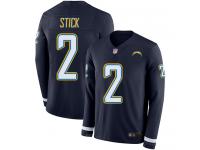 #2 Limited Easton Stick Navy Blue Football Men's Jersey Los Angeles Chargers Therma Long Sleeve