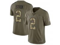 #2 Limited Easton Stick Olive Camo Football Men's Jersey Los Angeles Chargers 2017 Salute to Service
