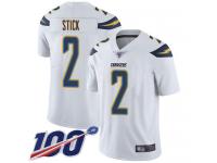 #2 Limited Easton Stick White Football Road Men's Jersey Los Angeles Chargers Vapor Untouchable 100th Season