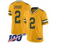 #2 Limited Mason Crosby Gold Football Men's Jersey Green Bay Packers Inverted Legend 100th Season