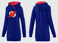 2015 NHL New Jersey Devils Women Long Blue Pullover Hoodie