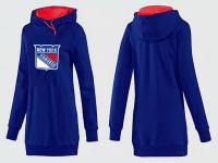 2015 NHL New York Rangers Women Long Blue Pullover Hoodie