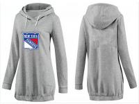 2015 NHL New York Rangers Women Long Pullover Hoodie - Dark Grey
