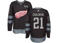 #21 Adidas Authentic Dennis Cholowski Men's Black NHL Jersey - Detroit Red Wings 1917-2017 100th Anniversary
