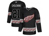 #21 Adidas Authentic Dennis Cholowski Men's Black NHL Jersey - Detroit Red Wings Team Logo Fashion
