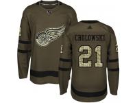 #21 Adidas Authentic Dennis Cholowski Men's Green NHL Jersey - Detroit Red Wings Salute to Service