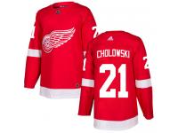 #21 Adidas Authentic Dennis Cholowski Men's Red NHL Jersey - Home Detroit Red Wings