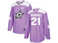 #21 Authentic Antoine Roussel Purple Adidas NHL Men's Jersey Dallas Stars Fights Cancer Practice