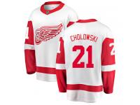 #21 Breakaway Dennis Cholowski Men's White NHL Jersey - Away Detroit Red Wings