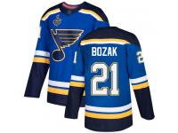 #21 Tyler Bozak Royal Blue Hockey Home Men's Jersey St. Louis Blues 2019 Stanley Cup Final Bound