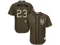 #23 Authentic Keon Broxton Men's Green Baseball Jersey - New York Mets Salute to Service