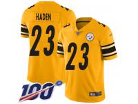 #23 Limited Joe Haden Gold Football Men's Jersey Pittsburgh Steelers Inverted Legend 100th Season
