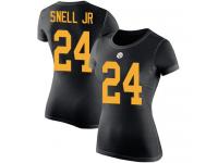 #24 Benny Snell Jr. Black Football Rush Pride Name & Number Women's Pittsburgh Steelers T-Shirt