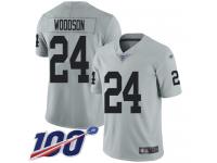 #24 Limited Charles Woodson Silver Football Men's Jersey Oakland Raiders Inverted Legend 100th Season