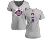 #24 Robinson Cano Ash Baseball Backer Women's New York Mets T-Shirt