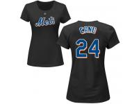 #24 Robinson Cano Black Baseball Name & Number Women's New York Mets T-Shirt