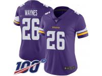 #26 Limited Trae Waynes Purple Football Home Women's Jersey Minnesota Vikings Vapor Untouchable 100th Season