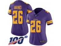 #26 Limited Trae Waynes Purple Football Women's Jersey Minnesota Vikings Rush Vapor Untouchable 100th Season