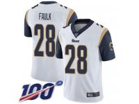 #28 Limited Marshall Faulk White Football Road Men's Jersey Los Angeles Rams Vapor Untouchable 100th Season