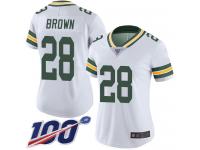 #28 Limited Tony Brown White Football Road Women's Jersey Green Bay Packers Vapor Untouchable 100th Season