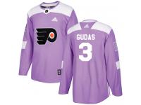 #3 Authentic Radko Gudas Purple Adidas NHL Men's Jersey Philadelphia Flyers Fights Cancer Practice