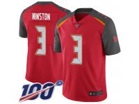 #3 Limited Jameis Winston Red Football Home Youth Jersey Tampa Bay Buccaneers Vapor Untouchable 100th Season